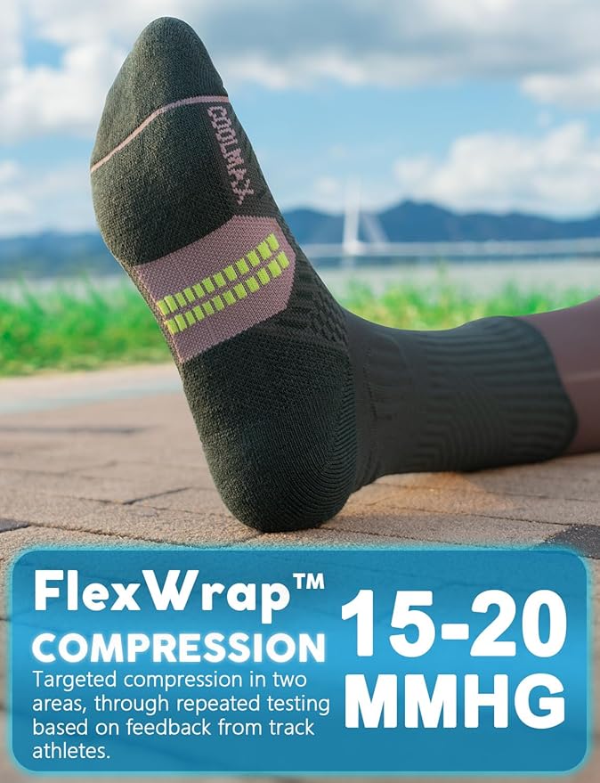 Juclise Womens Coolmax Bamboo Viscose Compression Running Crew Socks, Moisture-Wicking Anti-Blister Hiking&Gym Athletic