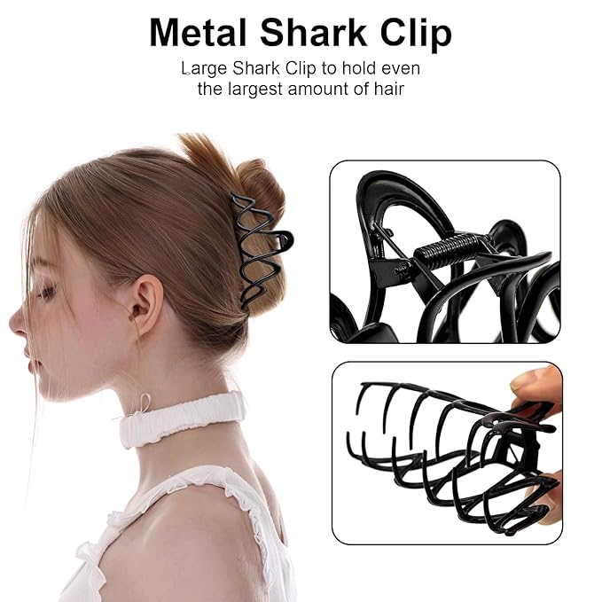 Large Claw Clips for Thick Hair - Black Metal Hair Claw, Single Piece with Non-Slip Grip, Strong Hold for Women, Shower & Workout