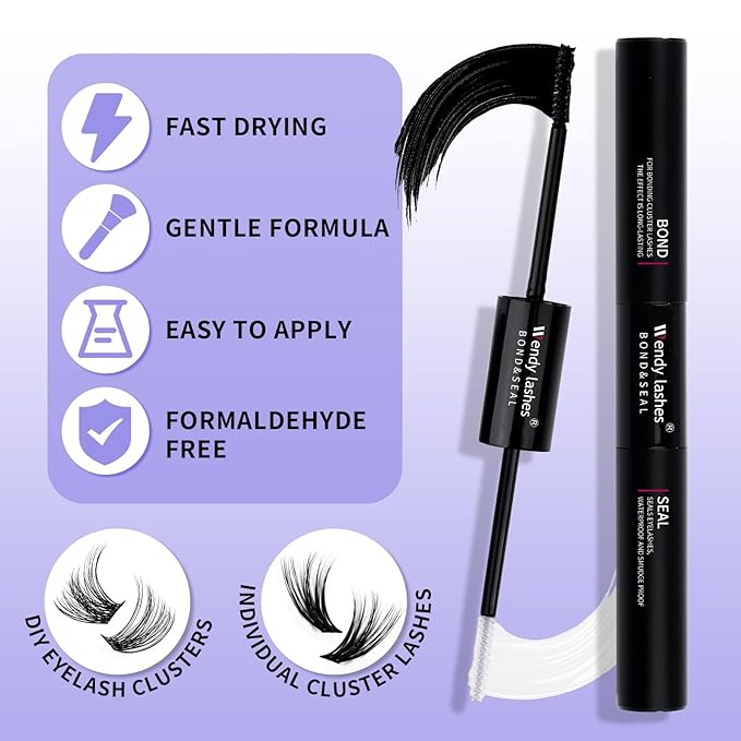Lash Clusters Kit for Using at Home: Ultra-light, DIY, Natural, Fluffy, Wispy, Waterproof, Anime, Manga, Cat Eye, C Curl, 12-16mm, 40P+50P, Wendy, RT318