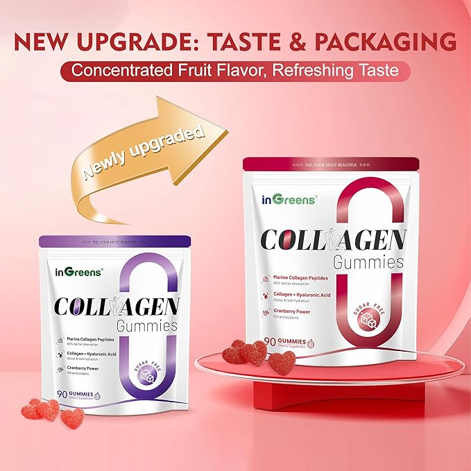 inGreens Collagen Peptides Gummies for Women - 5000mg Hydrolyzed Marine Collagen, Sugar Free with Type I,II,III & Biotin, 90 Count
