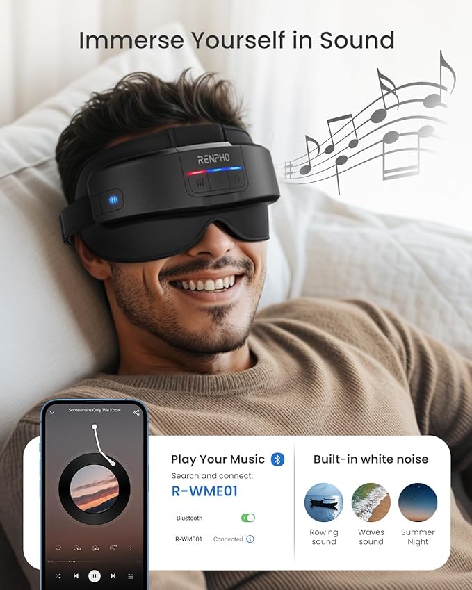 RENPHO Eyeris Masc Head & Eye Massager, FSA Eligible HSA, Valentines Day Gifts for Women Men, Headache Massager for Forehead, Occiput and Temple, Heated Face Mask, Massager Scalp Stress Relax