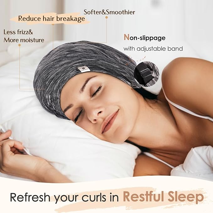 YANIBEST Silk Satin Bonnet Hair Wrap for Sleeping, Adjustable Slouchy Beanie for Women, Silk Lined for Curly Hair and Braids, Black