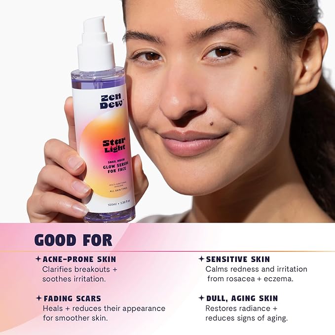Clinically Advanced Korean Snail Mucin Serum - Star Light by Zen Dew (3.38 oz) Brightening, Anti-Aging & Hydrating K Beauty Face Serum for Glass Skin Glow – Smoothing Korean Skin Care