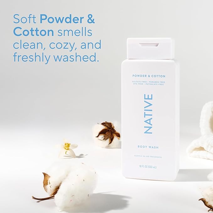 Native Body Wash for Men & Women, Seasonal | Sulfate, Paraben, and Dye Free, with Naturally Derived Clean Ingredients Leaving Skin Soft and Hydrating, Powder & Cotton 18 oz