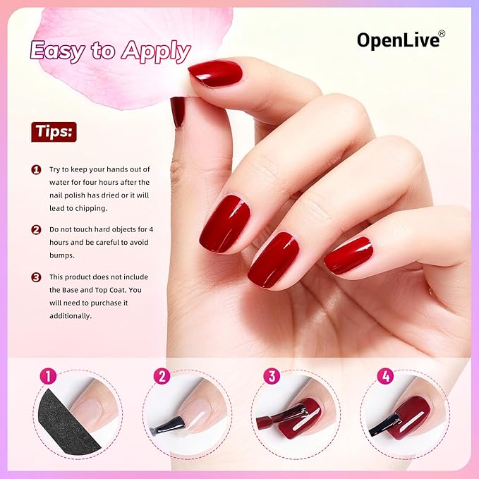 OpenLive 10ml Red Nail Polish Set 6 Colors Rose Red All Seasons Neutral Color Fast Dry Nail Polish Set for Women Salon DIY Nail Art