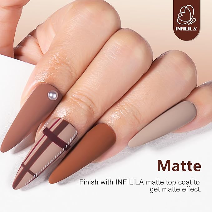 NXJ INFILILA Brown Gel Nail Polish, 15ml 0.51oz Chocolate Brown Gel Polish One-Stroke Coloring, Hema Free Fall Color High Gloss Soak Off UV Nail Manicure DIY for Women Girls SQ041