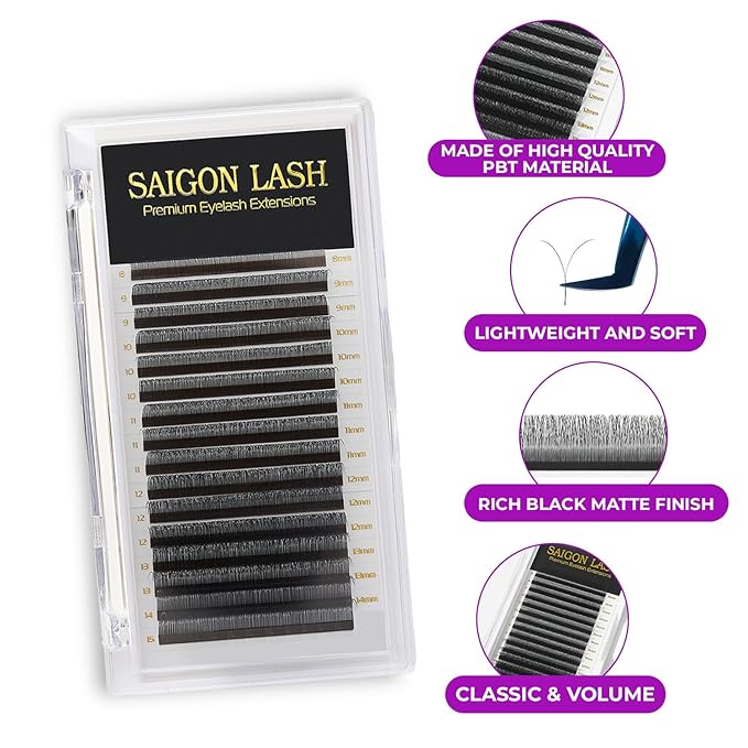 SAIGON LASH Y Eyelash Extensions, Split Tip Volume Lashes for Professionals, B/C/CC/D/DD Curl, 8-15mm Mixed Length, 0.07 Thickness, Soft Korean PBT Fiber, 16 Rows Tray (Y Lash CC-0.07)