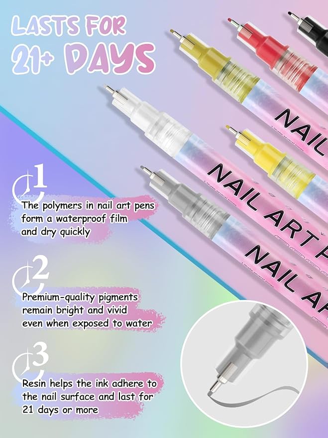 EBANKU 0.5MM Nail Art Pens Quick-Drying, 3D Nail Polish Pen Acrylic Markers Pens Painting Pen Nail Point Dotting Liner Pen Tools for DIY Home Salon Nail(1Pc Silver)