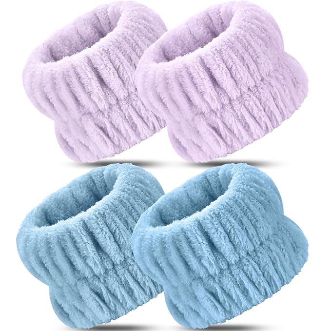 Darfukei Wrist Bands for Washing Face, 4pcs Spa Face Washing Wristbands, Microfiber Arm Wrist Towels, Absorbent Wash Wristbands for Woman Men, Prevent Water from Spilling Down Your Arms