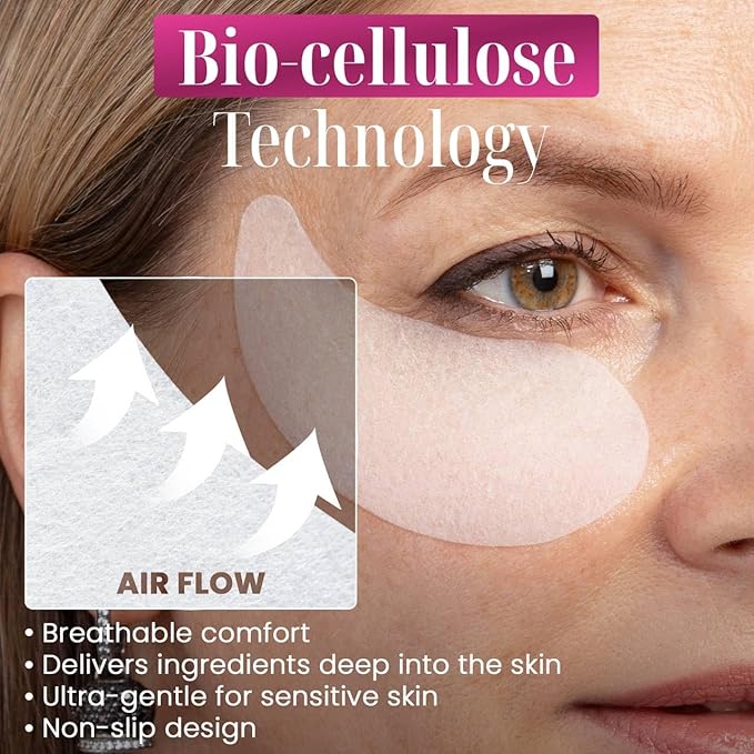 Triple Hyaluronic Acid Breathable Under Eye Patches with Pomegranate Extract, Hydrating Eye Masks for Puffiness, Dark Circles, Wrinkles & Fine Lines, Jet Lag Patches, Parches Para Ojeras,12Pairs