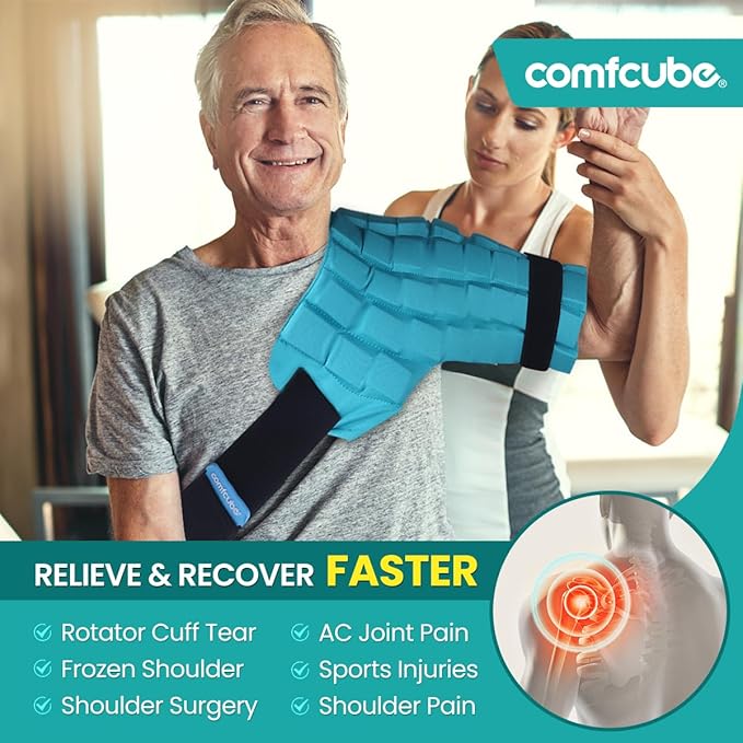Comfcube Shoulder Ice Pack Wrap for Injuries, 2 Hours Long Lasting Rotator Cuff Cold Therapy Flexible Shoulder Ice Pack for Pain Relief, FSA Eligible, Cold Pack for Tendinitis, Surgery, Swelling