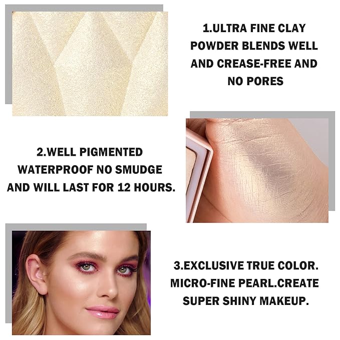 Face Shimmer Highlighter Palette, 1.0 Ounce, Pearl White+Fairy Pink, Long-Lasting, Shimmery, Powder, Unisex, Palette, Mixed Colors