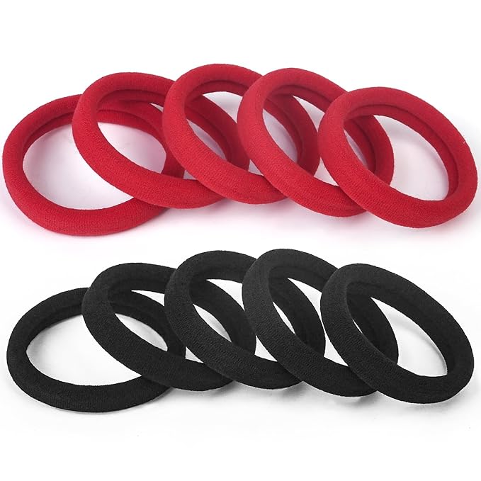 100PCS No Damage Hair Ties for Thick Hair, Elastic Hair Bands for Women’s Hair No Crease, Large Soft Ponytail Holders, 2 inch in Diameter, Black and Red, by BAOLI