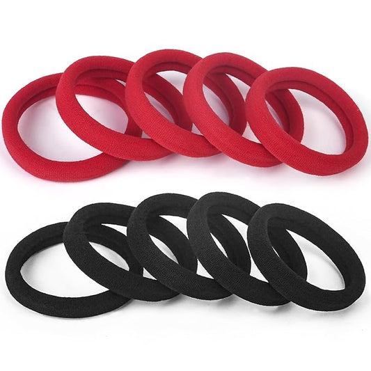 100PCS No Damage Hair Ties for Thick Hair, Elastic Hair Bands for Women’s Hair No Crease, Large Soft Ponytail Holders, 2 inch in Diameter, Black and Red, by BAOLI