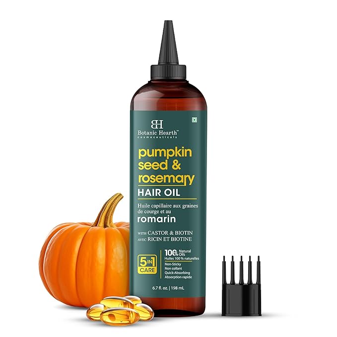Botanic Hearth Hair Oil for Hair Growth & Hair Relaxer | Strengthening Dry, Frizzy, Damaged Hair & Scalp Treatment | Rosemary & Pumpkin Hair Oil – 6.7 Fl Oz