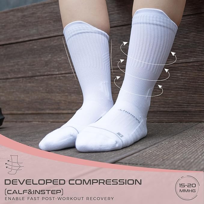 Coolmax Compression Running Socks for Women 3 Pairs, Anti-Blister Moisture Wicking Boot Crew Cushion Athletic Workout Socks
