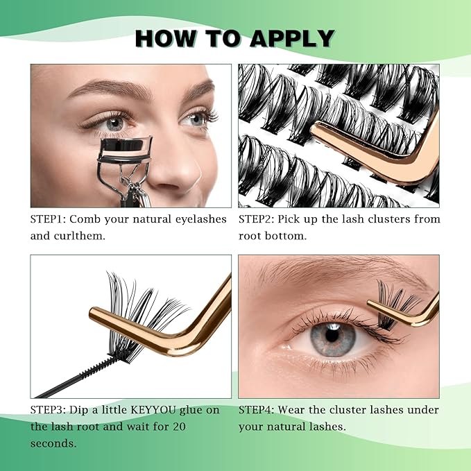 KEYYOU Lash Clusters 300pcs Individual Lashes 40D 0.07D Curl 9-18MIX DIY Eyelash Extension Large Tray Volume Soft&Natural Cluster Lashes(40D-0.07D,9-18MIX
