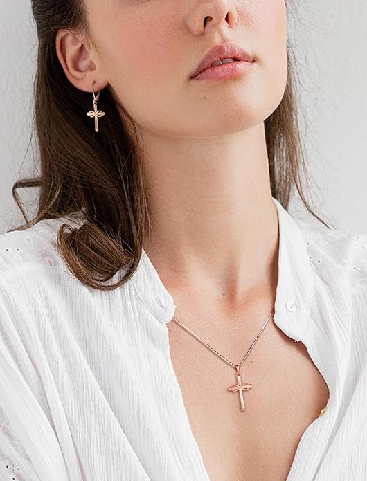 Starchenie Infinity Cross Earrings for Women 925 Sterling Silver Polished Cross Leverback Earring Crucifix Jewelry