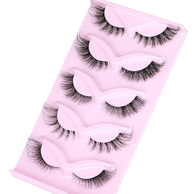 Cat Eye Lashes Fairy Eyelashes Wispy Full False Eyelashes Fox Strip Fake Eyelashes 5 Styles Mixed Fuzzy Mink Lashes with Long Tail Eye Lashes Pack 5 Pairs