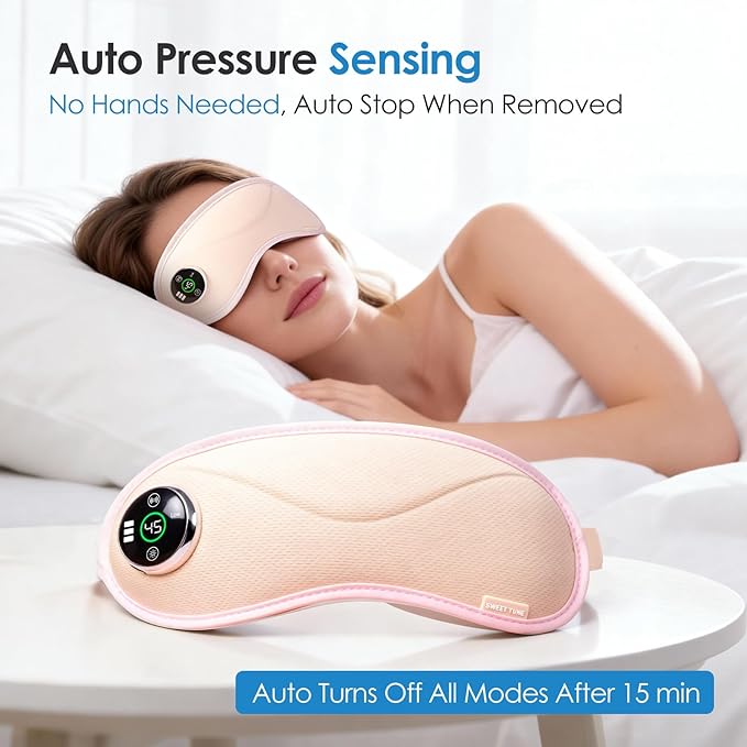 Heated Eye Mask with Massager, 3D Contoured Light-Blocking Sleep Mask for Dry Eyes, LED Display & 3-Level Heat/Vibration Modes,Gift for Men & Women, Ideal for Home, Office & Travel Use (Pink)