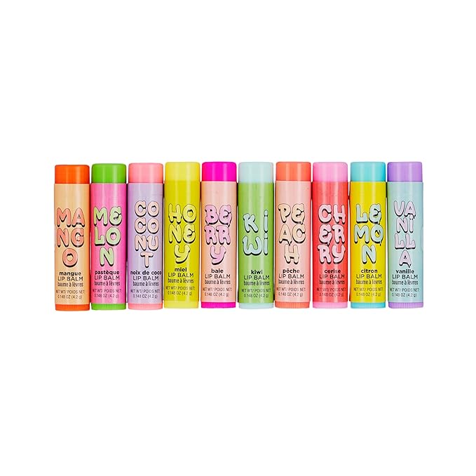 10pc Fruity Lip Balm Collection - Hydrating Lip Balms Infused w/Fresh Fruity Flavors - Vitamin Enriched Nourishing Lip Balm Set