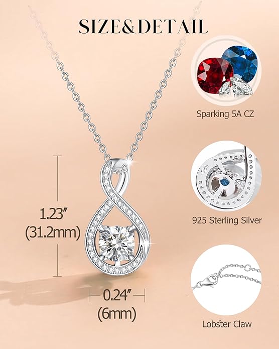 FANCIME Birthstone Necklaces for Women Fine Jewelry Sterling Silver Infinity Pendant Anniversary Birthday Gifts for Her Women Wife Mom Lady Daughter, Chain 16"+2" Extend