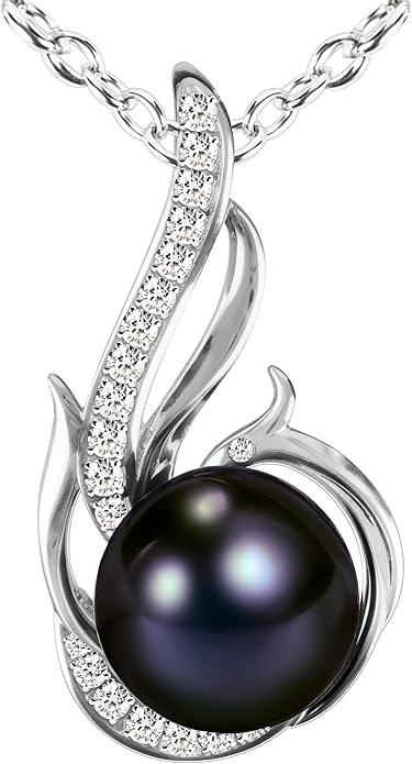 PEARLURA AAA+ 9mm Natural Black pearl necklace for women - Real pearl necklaces for women (18k gold platted 925 sterling Silver)- Wedding anniversary's gift for wife - Luxury birthday gifts for woman - Birthday gift for wife