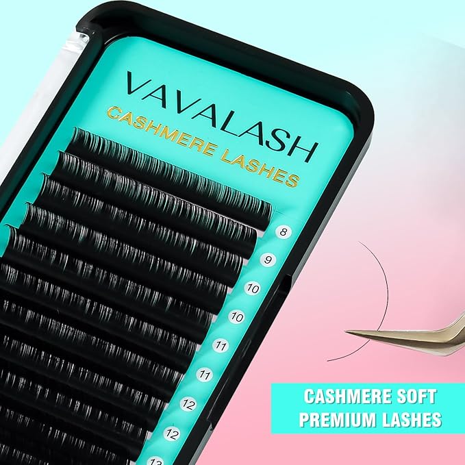 VAVALASH Cashmere Lashes - Premium Volume Eyelash Extensions 8-20MM Individual Silk Lashes, Soft Super Matte Black, Professional Extension Tray Supplies (0.05-DD-11MM)