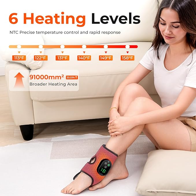 HOMVIMI Cordless Ankle Massager for Pain Relief - 3-in-1 Foot Renew Triple Method Massager with 6 Heating and 3 Vibration Levels, 3000mAh Rechargeable Battery, Auto Shut-Off, Gifts for Women Men, Grey