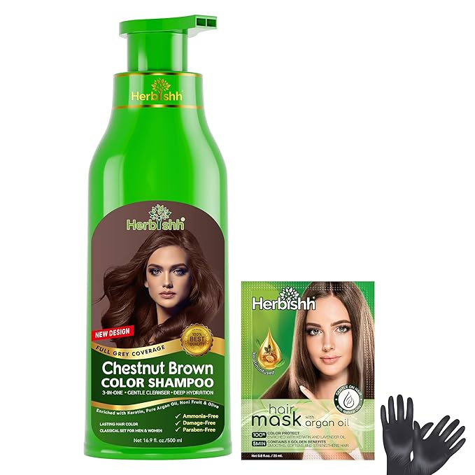 Herbishh Hair Color Shampoo for Gray Hair – Magic Hair Dye Shampoo – Colors Hair in Minutes–Long Lasting–500 Ml–3-In-1 Color for Women & Men –Ammonia-Free (Chestnut Brown)
