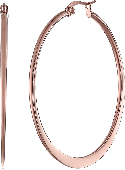 Amazon Essentials Gold Plated or Stainless Steel Flattened Hoop Earrings