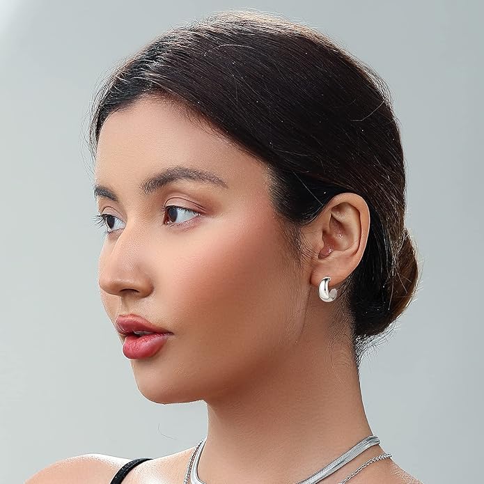 HILXURY Gold Chunky Hoop Earrings Set for Women, 14K Gold Plated Twisted Huggie Hoop Earring Hypoallergenic, Thick Open Hoops Set Lightweight