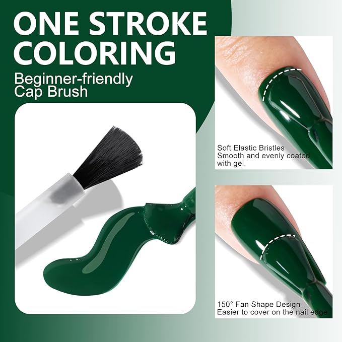 NXJ INFILILA Green Gel Nail Polish, 15ml 0.51oz One-Stroke Coloring Forest Green Gel Polish, Hema Free Dark Color High Gloss Soak Off UV French Manicure Salon DIY SQ068