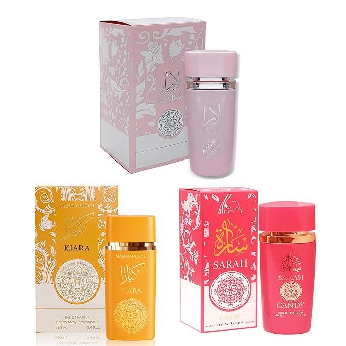 A CENTER Perfume Set for Women - 3PCS Floral Long Lating Fragrance with Jasmine, Rose & Lily of the Valley | 3.4 Fl Oz Each Women Cologne Gift Set (Sarah Candy/Ka Mango Punch/Lara)