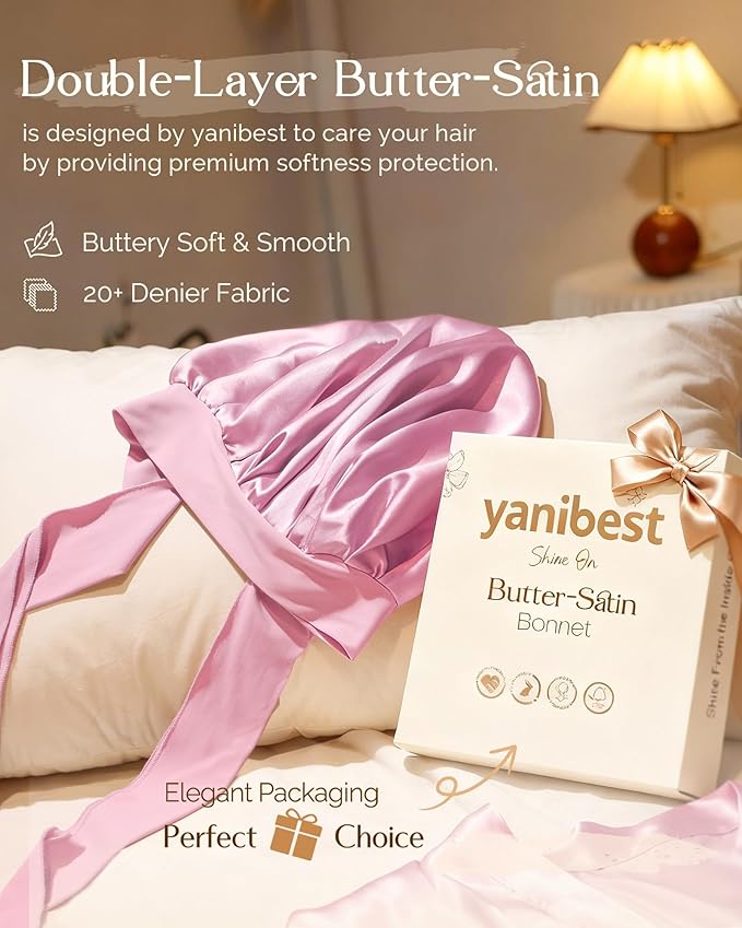 YANIBEST Adjustable Silk Bonnet for Sleeping Women Double Layer Satin Bonnet Reduce Friction Prevent Frizz Curly Hair