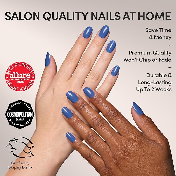 Glamnetic Press On Nails - Regal Blue | Opaque Dark, Moody Blue Short Round Fake Nails, Salon Quality | 12 Sizes - 30 Nail Kit