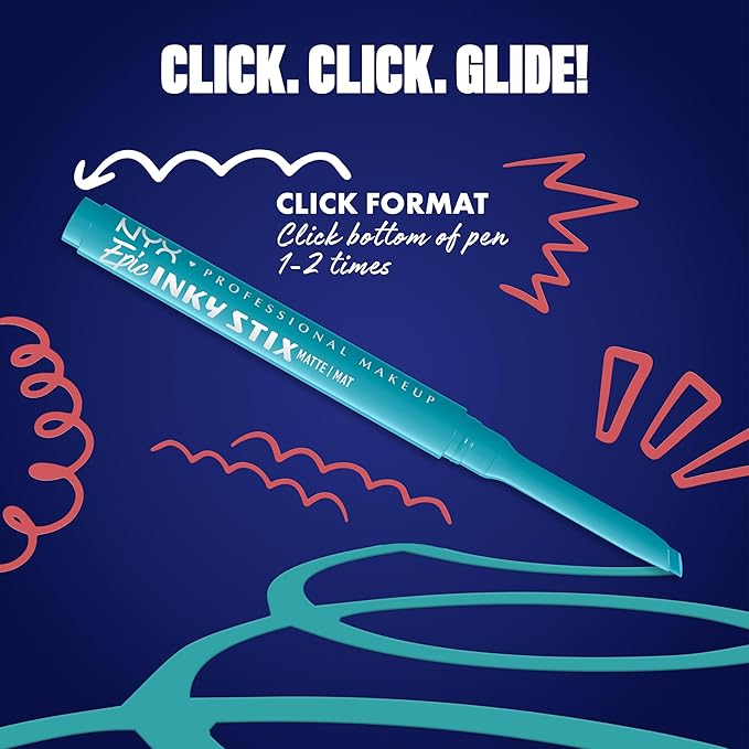 NYX PROFESSIONAL MAKEUP Epic Inky Stix Eyeliner, Mechanical Cream Gel Eyeliner, Waterproof Formula With Up To 24HR Wear - 07 Cyber Cyan (Matte Electric Blue)