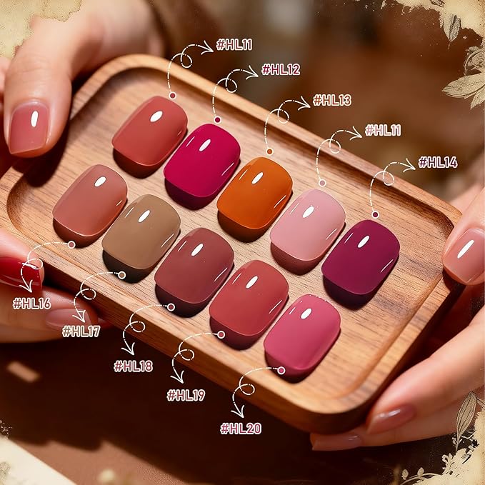 OpenLive 12Pcs Rose Nail Polish Set with Base and Top Coat Burgundy Dark Wine Cherry Red Hot Pink Fingernail Polish Kit Air Quick Dry Regular Finger Nail Polish Pack for Women Gift Holiday