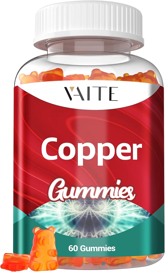 VAITE Copper Supplement Gummies 10 mg Amino Acid Chelate – Trace Mineral That Plays a Role in Collagen Formation, Gentle on Stomach, Supports Daily Nutrition & Balance – Vegan, Non-GMO, 60 Count
