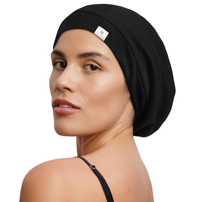 YANIBEST Silk Satin Bonnet Hair Cover Sleep Cap -Pine Green Adjustable Stay on Silk Lined Slouchy Beanie Hat for Night Sleeping