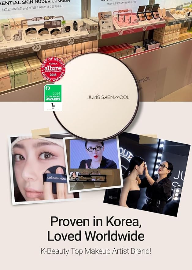 JUNG SAEM MOOL [ SPF ] Essential Skin Nuder Cushion (19 Pink Light) | Refill Not Included (0.49 Fl Oz) | SPF50 Broad Spectrum | Natural Finish | Makeup Artist Brand