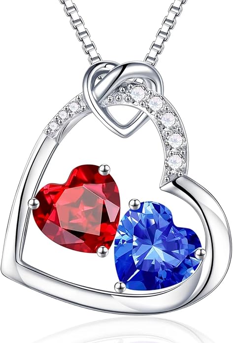 Iefil Valentines Day Gifts for Her - 925 Sterling Silver Heart Birthstone Necklace, Anniversary Birthday Gifts for Women Wife Girlfriend, Jewelry for Mom Daughter