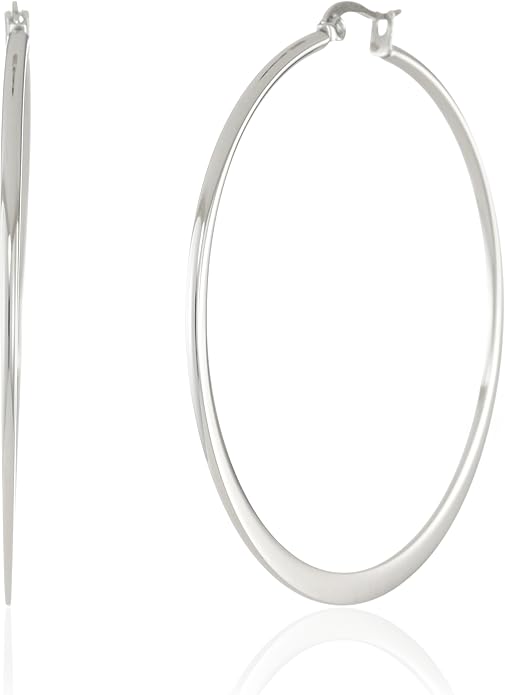 Amazon Essentials Gold Plated or Stainless Steel Flattened Hoop Earrings