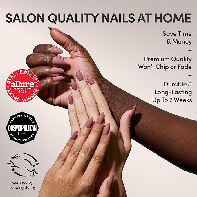 Glamnetic Press On Nails - Mauve Obsession | Short Almond Muted Purple Fake Nails, Salon Quality Nails | 15 Sizes - 30 Nail Kit with Glue