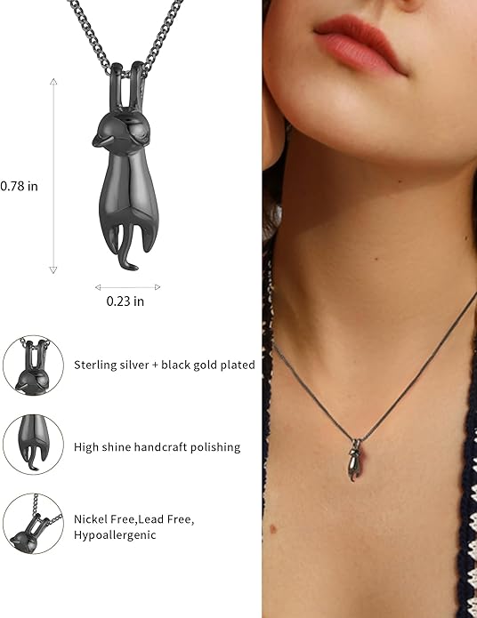 S.Leaf 925 Sterling Silver Cat Necklace Jewelry for Women Trendy Dainty Charm Pendant Necklaces Best Friend Birthday Gifts for Her Sister Mom Wife Womens