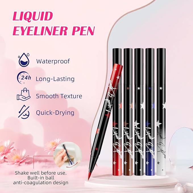 Black Matte Liquid Eyeliner Pen, Waterproof Smudge Proof Eye Liner Pencil, Brown Liquid Liner for Face Body Paint, Long Lasting & Quick Dry Bright Colorful Eyeliner Pen Eye Makeup #12