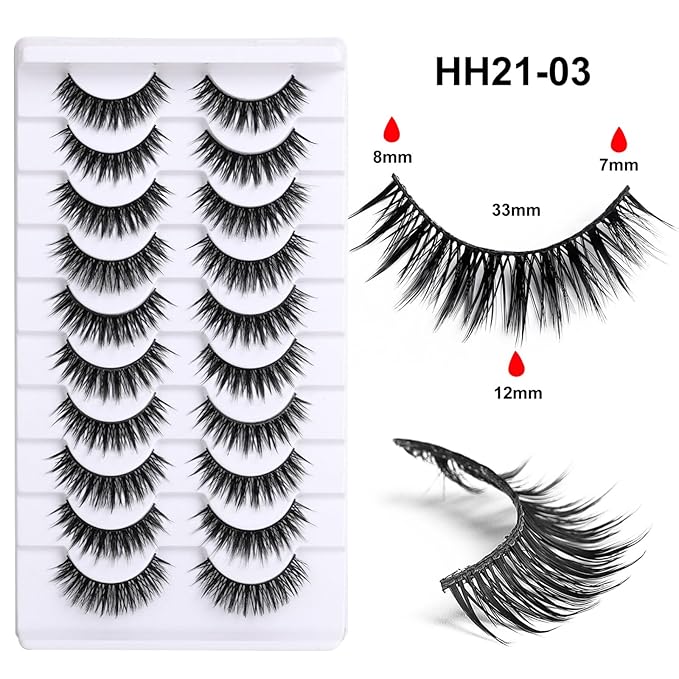 10 Pairs False Eyelashes with Tweezers and High-grade Synthetic Fibers Three-dimensional Long Slender Style Natural Curl Realistic Look Durable Long-lasting Suitable for Daily Comm (Black-C)