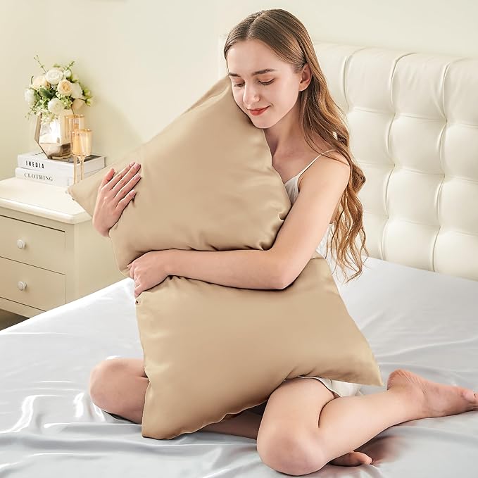 INFIIXSO Mulberry Silk Pillowcase for Hair and Skin, Silk Pillow Cases Queen Size Set of 2 with Hidden Zipper 20x30 Inches, Smooth and Soft Cooling Pillow Cases for Hot Sleepers(Champagne, 2 Pack)