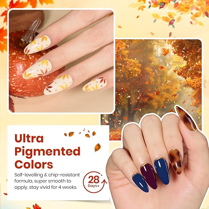 beetles Gel Polish Set - Waltz of Leaves Collection, 36 Trendy Colors Spring & Valentines Brown Orange Colors Gel Polish Set With Base and Glossy Matte Glitter Top Coat Soak Off UV Led Holiday Nails