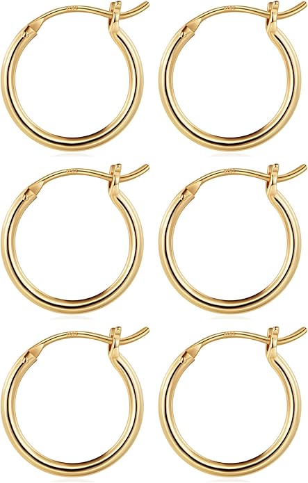 M MOOHAM 14K-Gold-Plated Hoop Earrings for Women - Hypoallergenic 14K Gold 925 Sterling silver-plated Post Sensitive Ears Nickel Free Hoops Earrings Set for Women Jewelry Lightweight 13-60mm